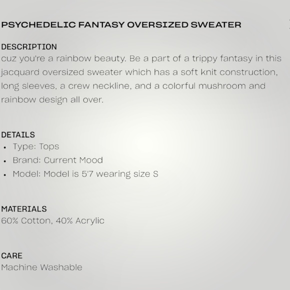 Current Mood Dolls Kill Oversized Psychedelic Fantasy Sweater Size M Cotton - Picture 8 of 8